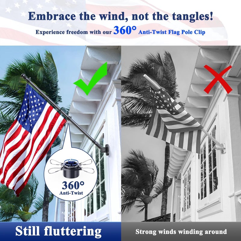 PHITRIC Flag Pole Kit, Tangle Free Spinning Stainless Steel Rustproof Flagpole for 3x5 Sports Fan Outdoor Flags for Outside House (Black, 5FT, with Bracket) - Image 2